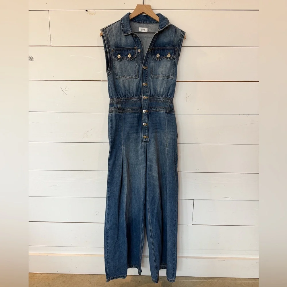 Boutique Sleeveless Denim Jumpsuit size Small - Picture 3 of 8